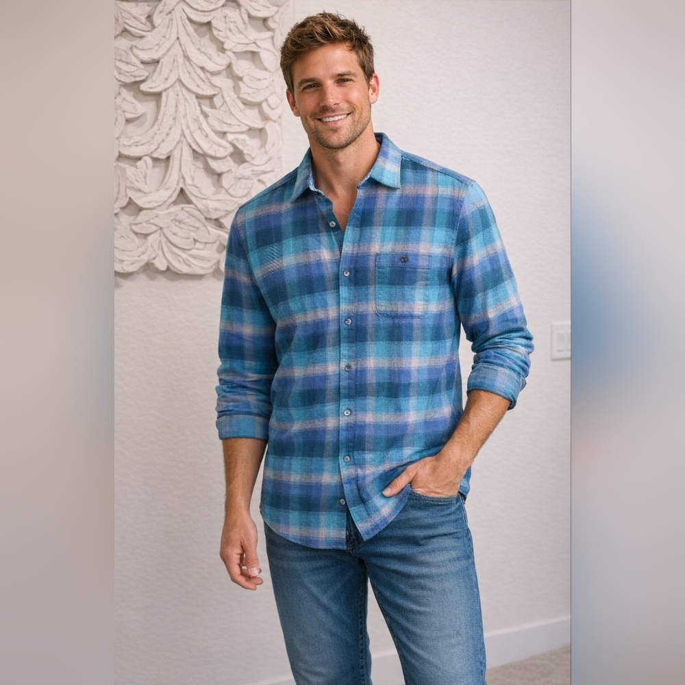 Tommy Bahama Indigo Palms Blue Plaid Stretch Button-Down Shirt Men's Sz XXL NWT